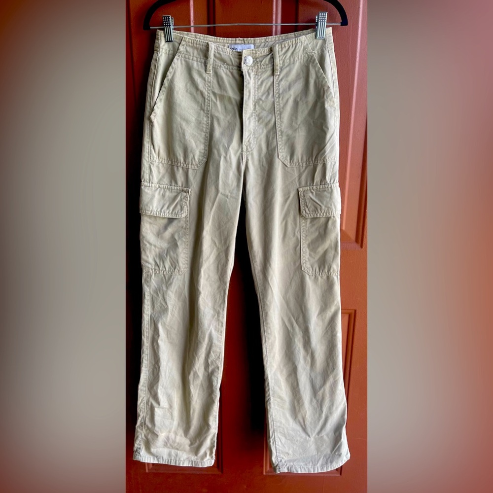 Zara Tan Cargo Pants with Straight Leg Fit